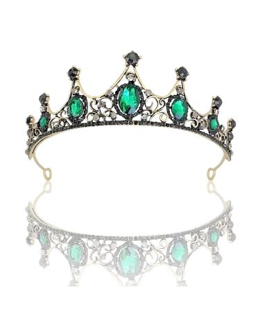 Fineder Vintage Baroque Queen Crown  Green Bride Queen Tiaras and Crowns for Women Decorative Princess Tiaras Hair Accessories for Prom