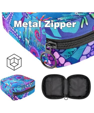 Stylish Menstruation Pad Bag with Zipper - Underwater Jellyfish & Coral Mussels Design | Women's Napkin & Tampon Collecting Bag - Buy Online on GoSupps.com