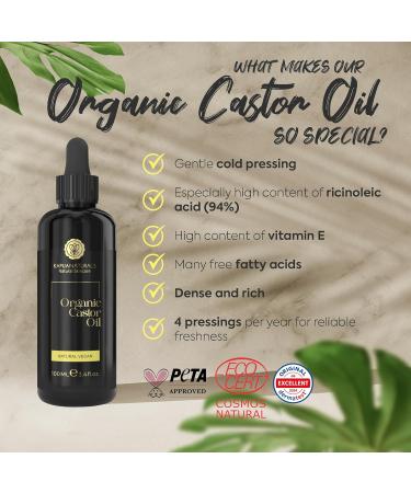 Organic Castor Oil 100ml 100% Pure Castor Oil Natural & Cold Pressed Castor Oil for Skin Eyelashes Eyebrows Hair Beard & Fingernails Castor Oil organic cold pressed Vegan - Buy Online on GoSupps.com