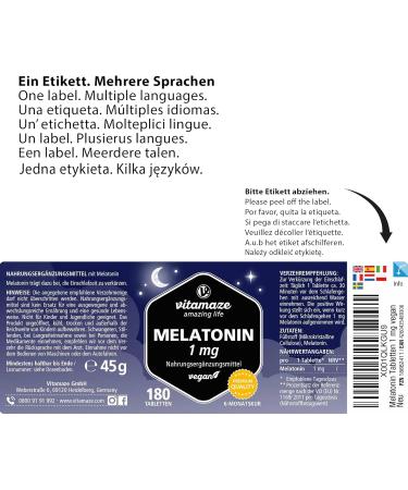 Melatonin Sleep Adult 180 Vegan Micro-Tablets (6 Months) Fast and Restorative Sleep 1mg of Melatonin per Daily Dose No Undesirable Additives - Buy Online on GoSupps.com