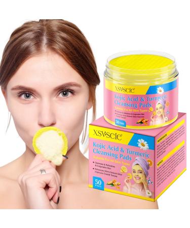 Feeliville Turmeric Pads Kojic Acid & Turmeric Pads Infused Foaming Exfoliating Pads for Dark Spots Dull Skin Unclog Pores Help Balance Skin Oil and Water (2