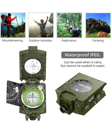Proster IP65 Hiking Compass with Sighting Clinometer Professional Military Compass Metal Camping Compass Waterproof with Carry Bag for Camping Hunting Hiking Geology Activities ArmyGreen Compass - Buy Online on GoSupps.com
