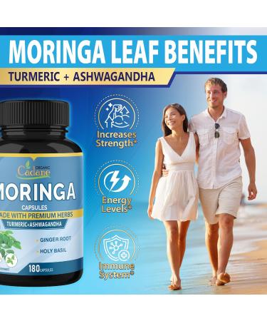 Cadane Moringa Extract Capsules 6 Months Supply with Ashwagandha Root Tulsi Ginger Turmeric - 180 Capsules - Buy Online on GoSupps.com