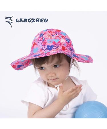LANGZHEN Baby Girls Sun Protection Hat with Chin Strap, Adjustable Toddler Kids Wide Brim Play Hat, Love Design, 1-2 Years - Buy Online on GoSupps.com