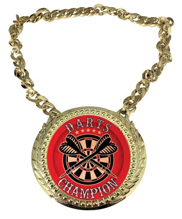 Express Medals Darts Champ Chain Trophy Award with a Center Plaque Plate Measuring 6 by 5.25 Inches and Includes a 34 Inch Chain with Black Velvet Presentation Bag.