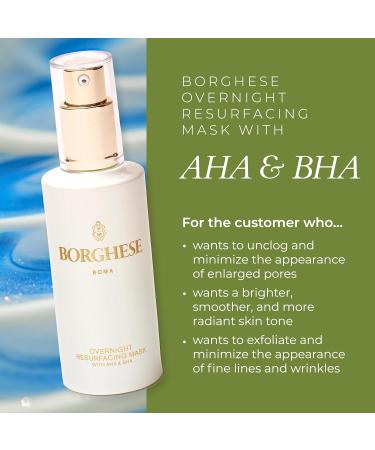Borghese Overnight Resurfacing Mask with AHA & BHA - Exfoliating Overnight Mask for Smooth Radiant Skin Reduces Fine Lines & Wrinkles | 1.7 Fl Oz - International Shipping Available - Buy Online on GoSupps.com
