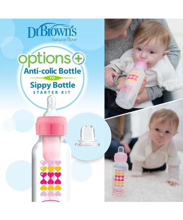 Dr. Brown's Options+ Narrow Bottle to Sippy Baby Bottle Start Kit Pink 8 Ounce 8 oz Narrow Neck Start Kit Pink - Buy Online on GoSupps.com