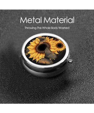 Butterflies & Sunflowers Round Pill Box | 3 Compartment Mini Travel Organizer for Vitamins & Medicines - Buy Online on GoSupps.com