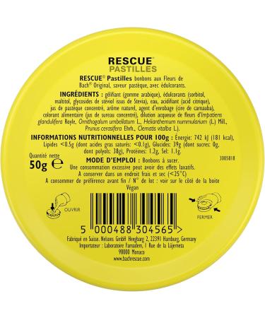 RESCUE - Pastilles go t Past que - Bien- tre motionnel Naturel - M lange de 5 Fleurs de Bach Original - Id al lors de d placement voyage stress du quotidien - Sans sucre - Bo te de 50g 1 bo te de 50 g - Buy Online on GoSupps.com