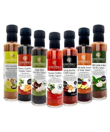 Coconut Kitchen Sauce Bottle Pick N Mix | Choose From 6 Flavours | Chilli Garlic Honey-Garlic Miso Sesame Sriracha Hot-Chilli Sweet-Chilli Thai Sweet - Pack of 2 x 250g