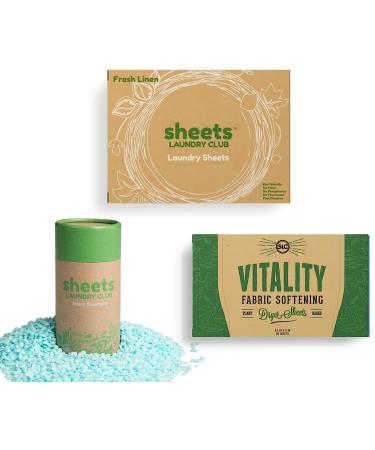 Sheets Laundry Club All In One Laundry Kit: 50 Fast Dissolving Fresh Linen Sheets, Lavender Scent Booster, Plant Based Dryer Sheets - Buy Online on GoSupps.com