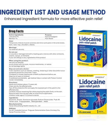 4% Lidocaine Patches 25 Count Maximum Strength Pain Relief Patch for Muscle Relief in Neck Knee Back and Shoulders 12 Hour Long Lasting Relief Pains (25 Count) - Buy Online on GoSupps.com