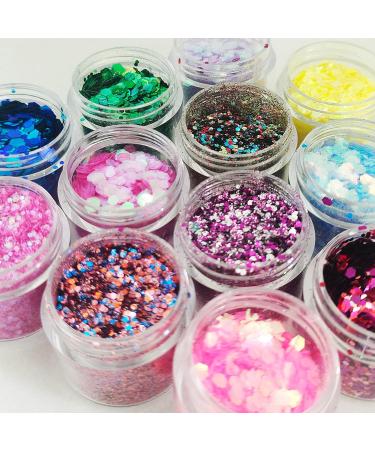 12 Color Festival Glitter Face & Body Set | Nail Art & Hair Decoration | Feminine Makeup Sequins & Accessories - Buy Online on GoSupps.com