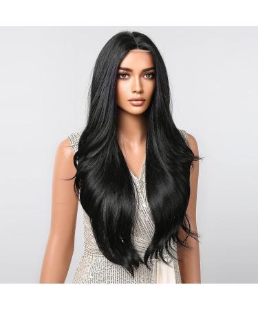 26 Inch Black Body Wave Wig for Black Women with Natural Hairline - Heat Resistant Synthetic Lace Front Wig - Glueless, Middle Part - Buy Online on GoSupps.com