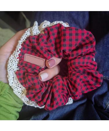 amangul Large Scrunchies Lace Trim Vintage Floral Hair Scrunchy 90s Women Girls Thick Hair Accessory Hair Tie Ponytail Holder(12 Beige Velvet Hair) - Buy Online on GoSupps.com