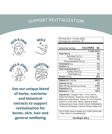 Bioxtron Collagen Peptides Powder - Unflavored Type I Bovine with Stem Cell Renewal for Hair Nail Skin Gut Bone & Joint Health Support - Hyaluronic Acid Protein Biotin - 600g (30 Servings) 1.31 Pound (Pack of 1) - Buy Online on GoSupps.com