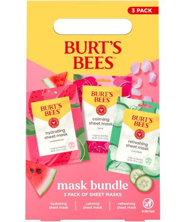 Burt's Bees Face Mask Bundle Set for Valentine's Day Hydrating Watermelon Calming Rose & Refreshing Cucumber Face Sheet Masks for Single Use Skin Care 99% Natural Origin 3 Count 0.33oz Each Face Mask Set 3 Count - Buy Online on GoSupps.com