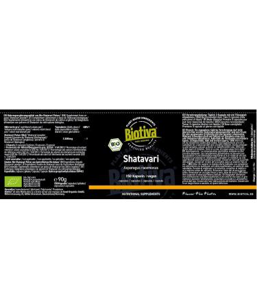Buy Shatavari Bio 150 Capsules - 500mg Organic Indian Asparagus | Vegan & High-Dose | 50 Days Supply | Quality Assured in Germany - Biotiva - Buy Online on GoSupps.com