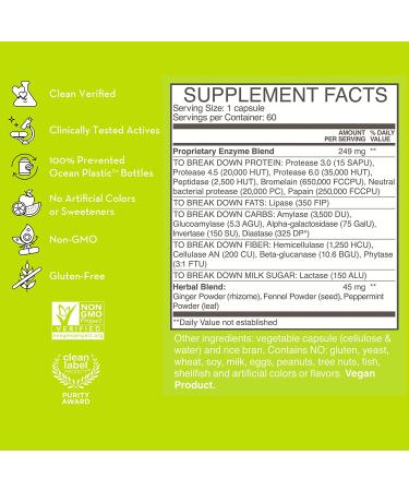 HUM Flatter Me Digestive Enzymes - Bloating Relief with Ginger, Fennel Seed & Peppermint - 60 Capsules - Buy Online on GoSupps.com