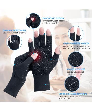 Arthritis Compression Gloves - 2 Pairs for Men & Women, Relieve Rheumatoid & Osteoarthritis Pain, Carpal Tunnel Support, Anti-Slip Design - Medium Black - Buy Online on GoSupps.com