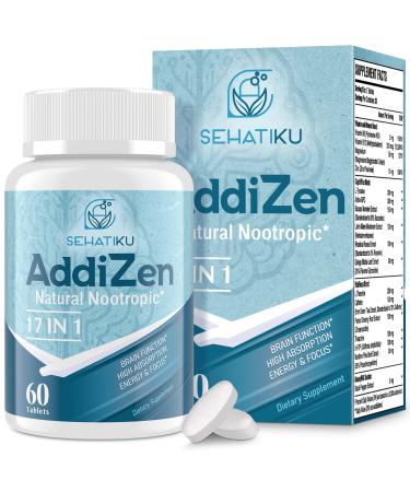 17-in-1 Brain Supplement for Memory and Focus | Natural Nootropics Brain Supplement for Brain Cognition, Energy | High Absorption | L-Theanine, Phytonutrient Blend and Vitamins B6, B12 | 60 Tablets 60 Count (Pack of 1)