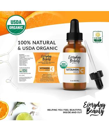 Organic Vitamin C Serum for Face - USDA Certified Anti Aging Facial Serum - 1oz Glass Amber Bottle - Non GMO Formula for Fine Lines & Wrinkles - Buy Online on GoSupps.com
