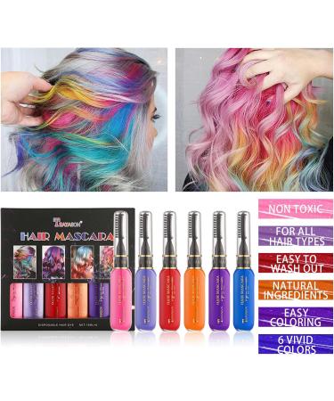 Gireatick 6 Colors Instantly Hair Color Dye Temporary Hair Mascara for Girls & Women Washable Hair Color Chalk Rainbow Hair Mascara for Birthday Cosplay DIY - Buy Online on GoSupps.com