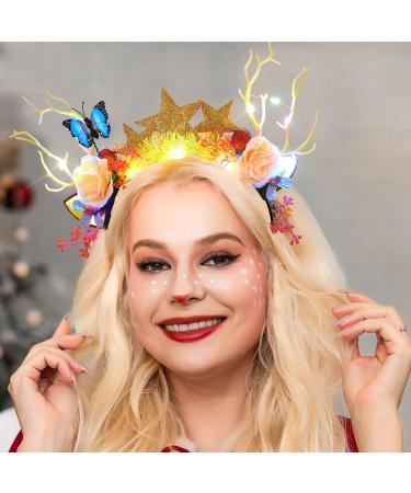 Fashband Christmas Headbands Light Up Reindeer Antlers Hair Band LED Stars Flowers Headband Festival Party Xmas Hair Accessories for Women Girls - Buy Online on GoSupps.com