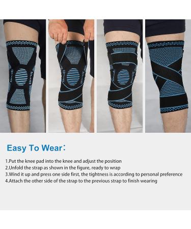 Knee Brace Compression Sleeve with Strap for Joint Pain Relief | Meniscus Tear Support | Black/Blue | Unisex | Enhanced Circulation | Ideal for Running & Basketball - Buy Online on GoSupps.com