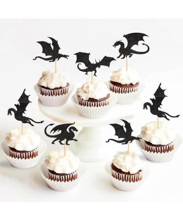 25PCS Dragon Cupcake Toppers Glitter Fantasy Birthday Cupcake Flying Dragon Cupcake Toppers Theme Baby Shower Kids Birthday Party Cake Decorations Supplies Black - Buy Online on GoSupps.com