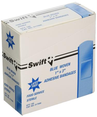Honeywell Safety Products by 017000 Adhesive Bandage  Blue  not metal detectable  Woven Strips  1-Inch x 3-Inch  100 per box
