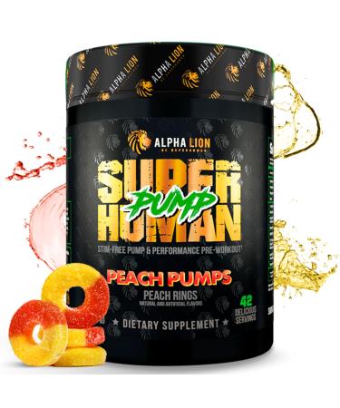 ALPHA LION Superhuman Pump Pre Workout Powder Nootropic Caffeine & Stim Free Preworkout Supplement Nitric Oxide Booster Muscle Gainer Energy & Focus (42 Servings Peach Pumps Flavor) Peach Pumps - Peach Rings
