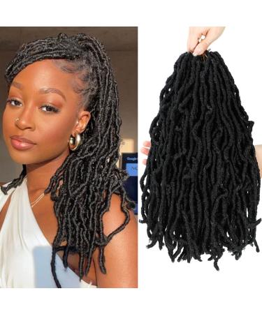 Faux Locs Crochet Hair 14 Inch 7 Packs New Soft Locs Crochet Hair Crochet Faux Locs Natural Black Goddess Crochet Hair for Black Women Pre Looped Curly Wave Butterfly Locs Crochet Hair Synthetic Hair Extensions(7 Packs 1...