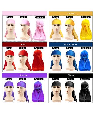 6-Piece LEADUWAY Velvet Durag Set for 360 Waves - Purple Red Black Pink Yellow Blue - Buy Online on GoSupps.com