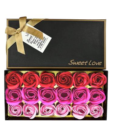 Rose Petal Bath Soap Gift Box - Floral Scented Soap for Valentine's Day, Anniversary, Birthday, Mothers Day - 18 Pcs Gradient Pink Roses - Gifts for Her - Buy Online on GoSupps.com