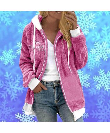 Yihaojia Fuzzy Jackets for Women with Hood Zip Up Hooded Christmas Print Cardigan Coats Fluffy Sherpa Outerwear Pink#31 Large - Buy Online on GoSupps.com