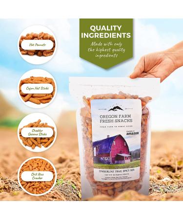 Oregon Farm Fresh Snacks Timberline Trail Spicy Mix - 16 oz - Hot & Spicy Trail Mix with Nuts and Cajun Sticks - Resealable Bag - Perfect Game Night Snack - Hand-Blended Spicy Snack Pack - Buy Online on GoSupps.com