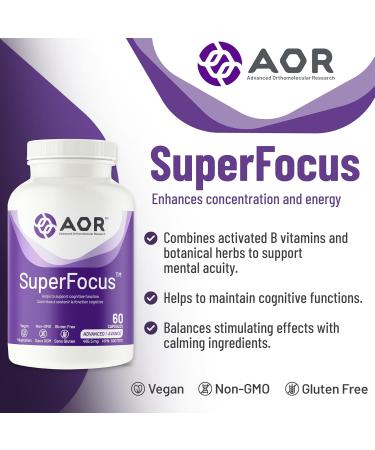 AOR SuperFocus Brain Support Supplement 60 Caps - Enhances Cognitive Performance & Memory Features Ginseng Rhodiola Rosea Bacopa Methyl B12  - Buy Online on GoSupps.com