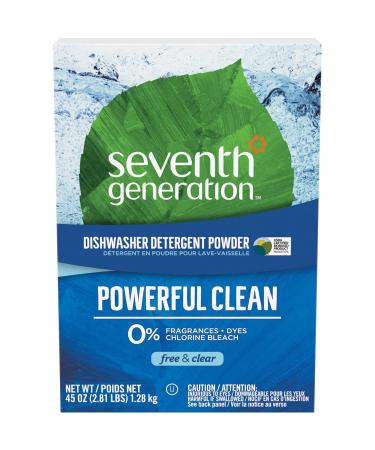 Seventh Generation Dishwasher Detergent Powder, Free & Clear, 45 oz Fragrance Free 2.81 Pound (Pack of 1)