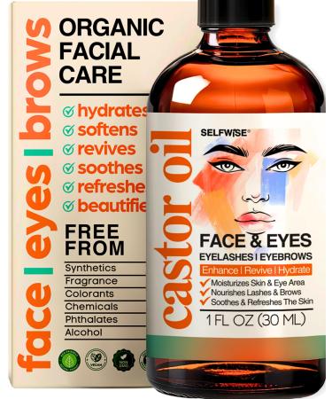 Organic Castor Oil For Face Moisturizer Eyes Eyelashes Eyebrows Wrinkles with Jojoba Rosehip Grapeseed Squalane Palmarosa Bergamot and Vitamin E for Gentle Skin Men & Women 1oz Bergamot 1 Fl Oz (Pack of 1)