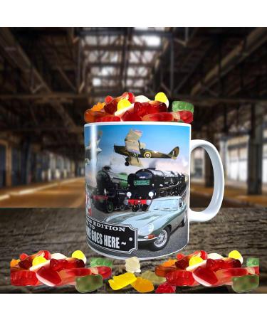 Planes Trains and Automobiles Classic Car Icons Personalised Mug with Choice of Sweets Gift - Buy Online on GoSupps.com