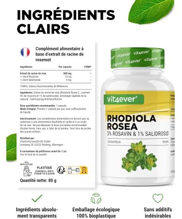 Rhodiola Rosea -120 capsules of 500 mg - Real Extract - High quality raw material: 3% rosavin & 1% salidroside -100% rosehip root extract - High dosed - Vegan - Buy Online on GoSupps.com