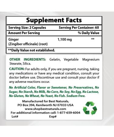 Best Naturals Ginger Root Capsules 550mg - 120 Count - Nausea & Motion Sickness Relief Supplement - Buy Online on GoSupps.com