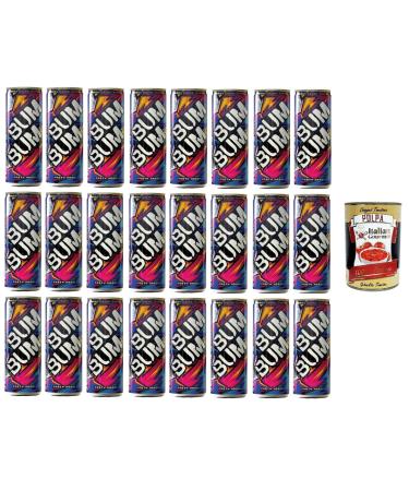 Italian Gourmet E.R. Bum Bum Energy Drink - Party Hard! Energy Drink with Taurine Caffeine & Vitamins - 24 x 250ml Cans + Italian Gourmet Polpa 400g