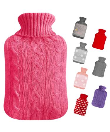 Hot Water Bottles with Cover UK 2L Hot Water Bag Large for Pain Relief Neck Feet Back Period Kids Small Hot Water Bottle with Elegant Knitted Covers Bed Warmer Foot Warmer Pink