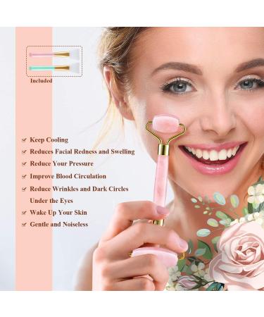 Rosejoice Pink Rose Quartz Jade Roller for Face - Handcrafted Facial Massager for Anti-Aging Skincare - Buy Online on GoSupps.com