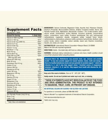 Nature's Wonder Advanced Men's 50+ Multivitamin/Multimineral Supplement with Vitamin D3 and B Vitamins 120 Tablets 120 Day Supply - Buy Online on GoSupps.com