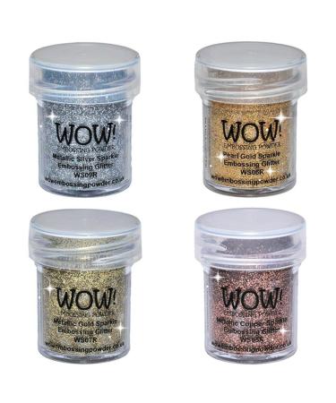Wow! Sparkle Bundle - Embossing Powders 4 (15ml) Jars Metallic Gold Sparkle  Metallic Copper Sparkle  Pearl Gold Sparkle and Metallic Silver Sparkle (Gold  Silver)