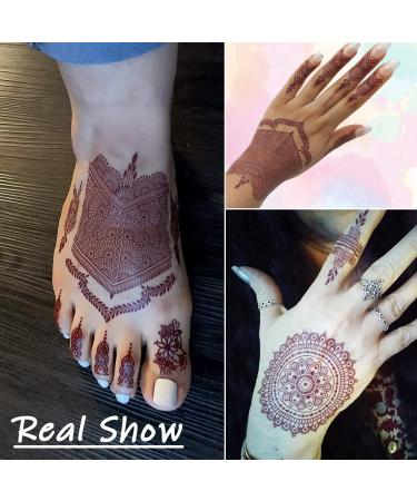 Brown Henna Temporary Tattoos for Women - Mystery Mandala Lace Designs, Waterproof Stickers for Body & Face - 6 Sheets - Buy Online on GoSupps.com