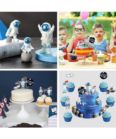 22 Pcs Space Cake Topper Set - Astronaut Figurine, Planet Rocket, Pearl Balls, Star DIY Cake Decorations - Outer Space Themed Party Supplies for Kids Birthday, Baby Shower - Blue - Buy Online on GoSupps.com